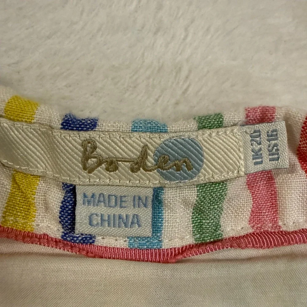 Boden 16 Cora A-Line Midi Skirt Rainbow Stripe 100% Linen Pride Preppy Pastel